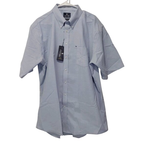 Stafford JC Penney Travel Regular Fit Wrinkle Free Oxford Button Down Blue Shirt - Picture 1 of 12